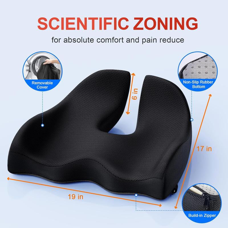 Benazcap Ergonomic Memory Foam Seat Cushion for Office, Gaming Chair, & Car, Pressure & Sciatica Pain Relief, Sitting Comfort Healthy Spine Alignment