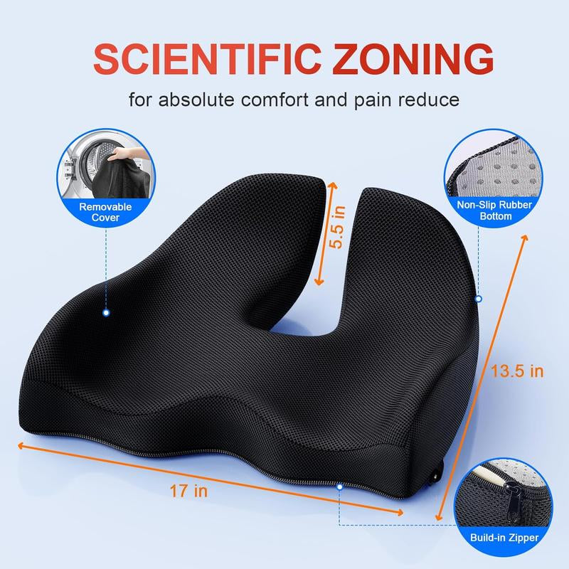 Benazcap Ergonomic Memory Foam Seat Cushion for Office, Gaming Chair, & Car, Pressure & Sciatica Pain Relief, Sitting Comfort Healthy Spine Alignment